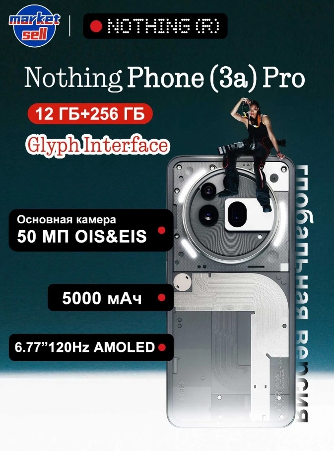 Смартфон Nothing Phone(3a) Pro, 12+256ГБ, e-SIM+SIM (+ 1064₽ пошлина)