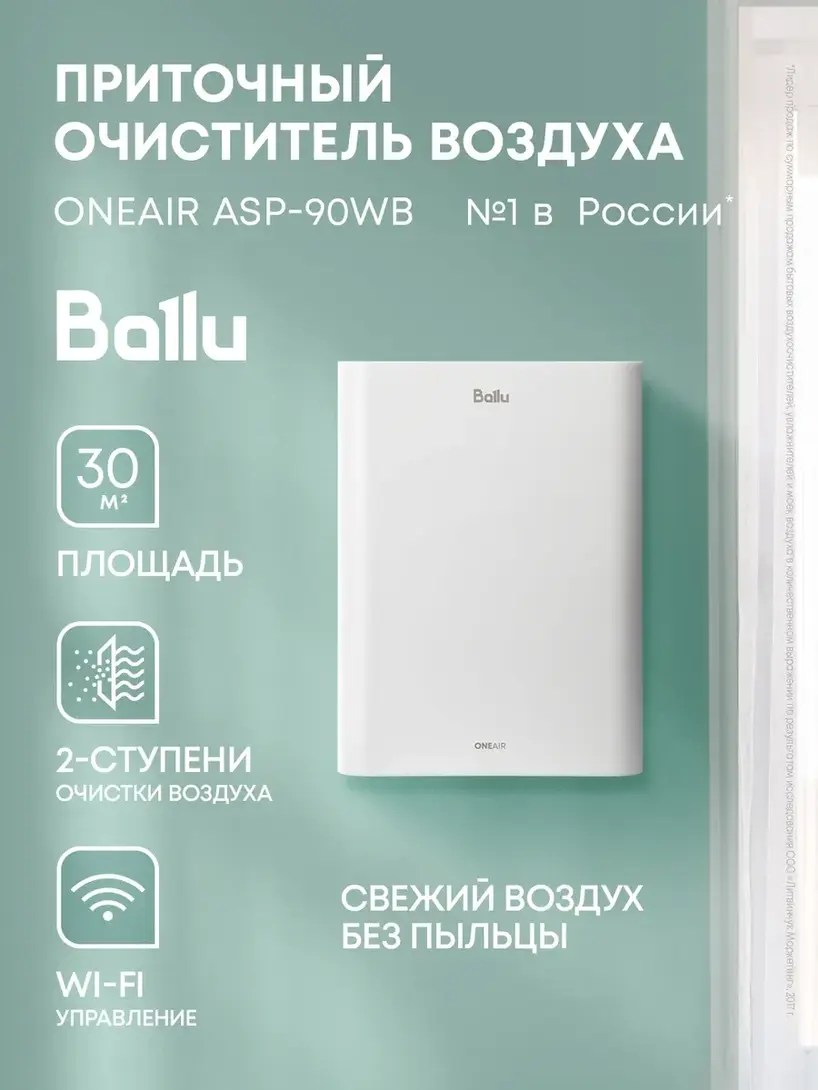 Очиститель воздуха приточный Ballu ONEAIR ASP-90WB (с подпиской Клуб и максимальным кошельком)