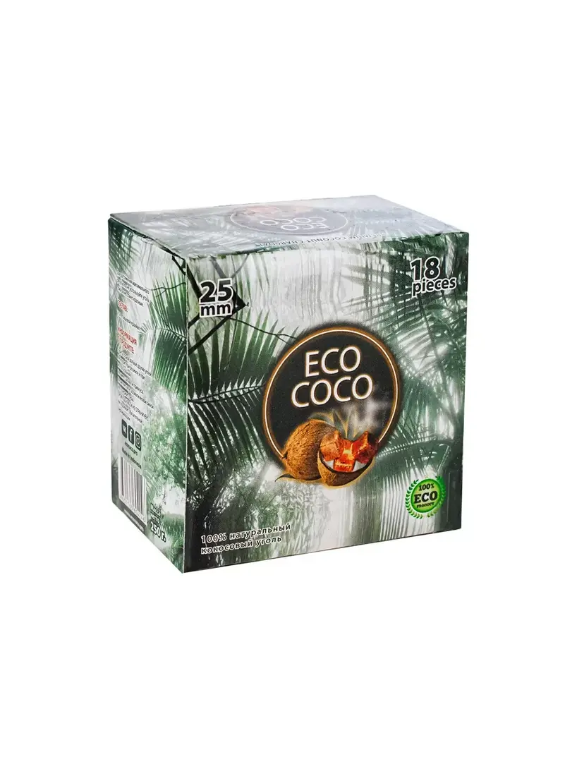 Кокосовый уголь Eco Coco для кальяна 18 шт 25 мм (с ВБ кошельком)