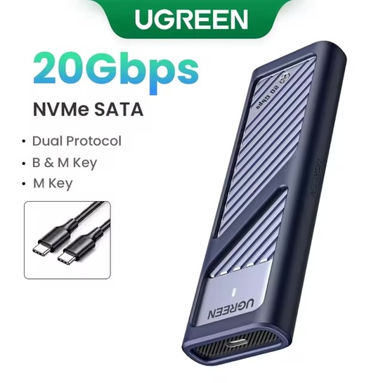Внешний корпус Ugreen CM559 для SSD M.2 NVMe/SATA, 20 гбит/с, до 8 ТБ + кабель