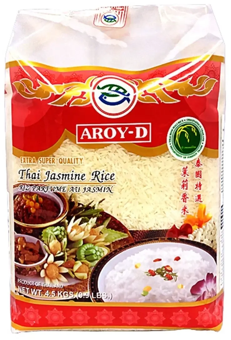 Рис Aroy-D "Жасмин", длиннозернистый, шлифованный, тайский, 4,5 кг