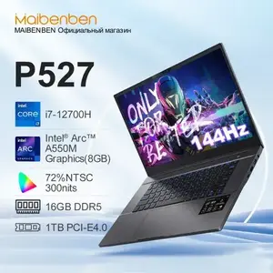Ноутбук Maibenben p527, 15,6", ips fhd, 144hz, i7-12700h, Intel arc a550 8gb, 16гб ддр5, 1тб ссд, linux, (при оплате озон картой)
