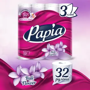 Туалетная бумага PAPIA "Балийский цветок", 3 слоя, 32 рулона