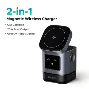 2 в 1 Магнитное беспроводное зарядное устройство UGREEN Uno Qi2 Upgrade 25 Вт с кабелем для iPhone/AirPods, MagSafe