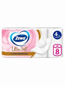Туалетная бумага Zewa Ultra Soft, 4 слоя, 8 рулонов (цена с ozon картой)