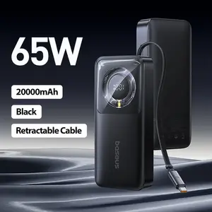 Внешний аккумулятор Baseus 65 Вт 20000 mah со встроенным выдвижным кабелем Type-C
