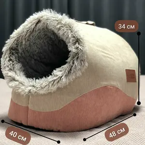 Домик для кошек и собак мелких пород Нора меховая с подушкой L